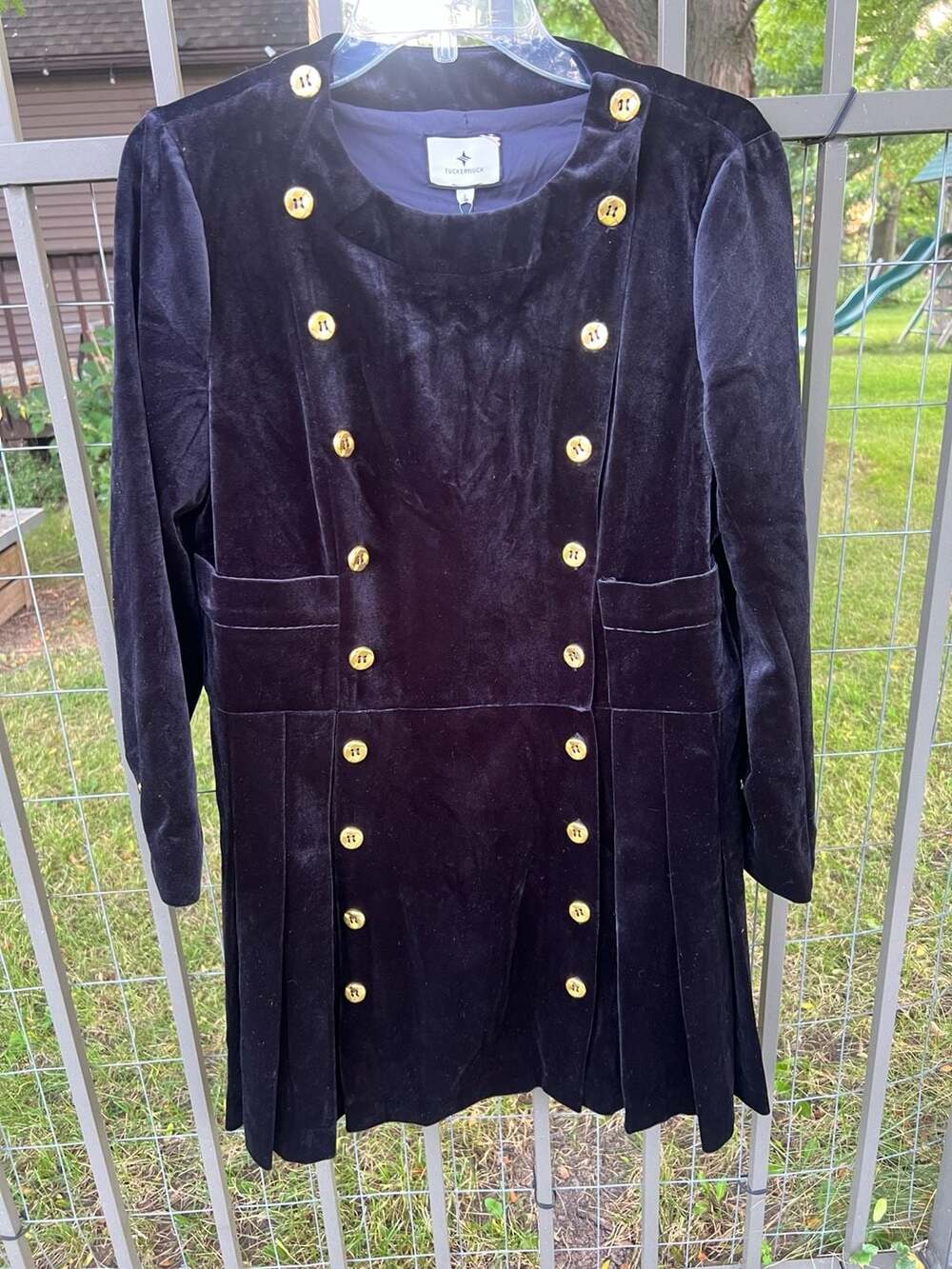 Tuckernuck Navy Velvet Button Front Mini Dress NWT L - Picture 10 of 14